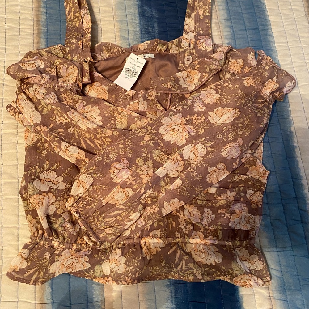 American Eagle crop top, off the shoulder with strap. Open shoulder sheer top